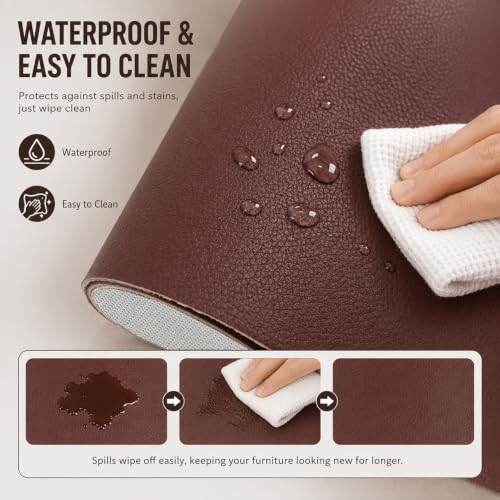 SHISU Brown Faux Leather Upholstery Fabric - Lychee Grain Vinyl for Sewing - color: Brown, size: Approx. 0.7mm, 19.7" × 55.0"