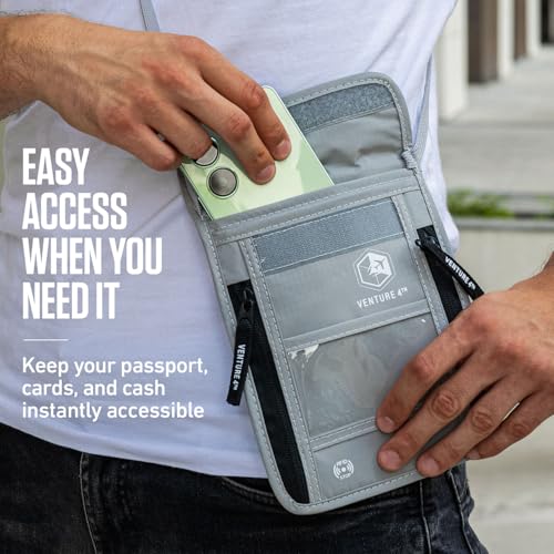 VENTURE 4TH Travel Neck Wallet, RFID Blocking Passport Holder - Silver - color: Silver
