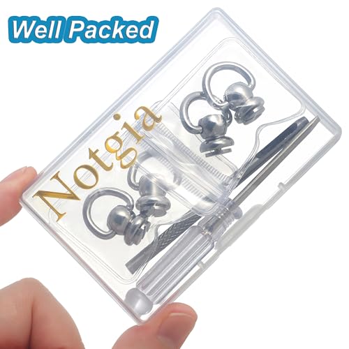 Notgia 4Pcs D Rings for Brass Rivets, Leather Rotatable Strap Hardware, Ball Button Studs, Chicago Screws - Handbag Purse Repair, Dog Collar, Leather Crafts (Silver) - color: Silver