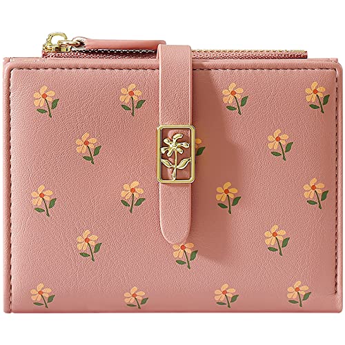 YINHEXI Women’s Wallet, Compact and Small Bifold PU Leather Card Holder, Mini Purse with Coin Pocket for Ladies, Girls (Salmon) - color: salmon