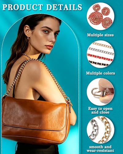FIVEIZERO 4 Sizes Black Purse Chain, Flat Black Leather Bag Chain | Metal Strap Extender Replacement, Purse & Bag Chains for Handbags, Shoulder Crossbody Clutch Handbag, 15.7/23.6/31.5/47.2in - color: Black