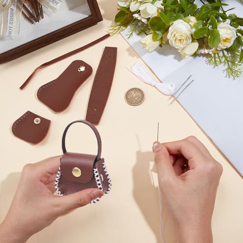 CALFOVERA DIY Handbag Mini Coin Bag Sewing Set for Women Genuine Leather Purse Making Kit Handmade Small Purse Crochet Knitting Supplies for DIY Birthday Bridal Wedding Gift(Brown) - color: brown