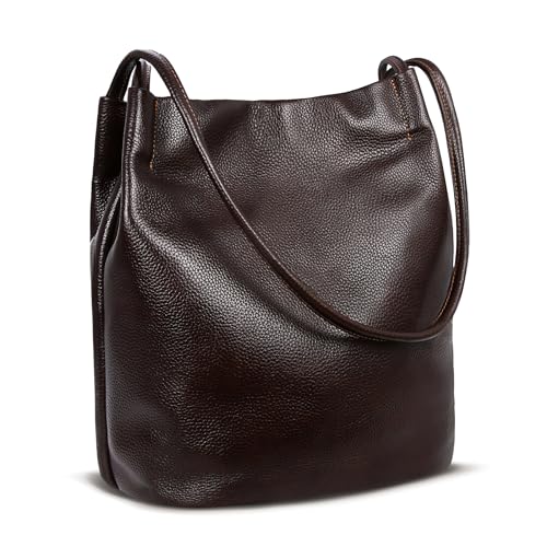 Iswee Soft Leather Tote Bucket Bag Hobo Shoulder Purse and Handbags Women | Large Size Roomy Pocketbooks Ladies Bag Everyday Bag Casual Work Travel Designer Hand Bag - color: Coffee-lichee