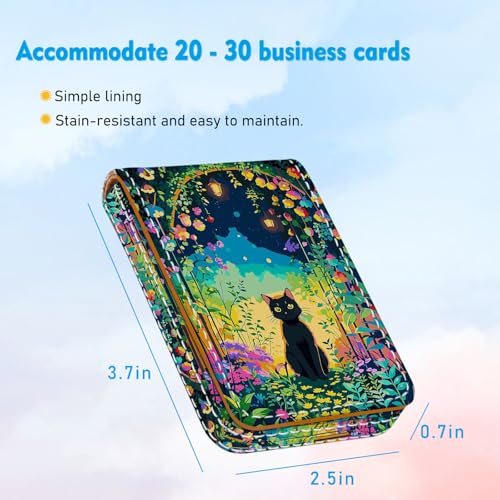 Business Card Holder, PU Leather Printing Business Card Case Pocket with Magnetic Shut, Portable Business Card Carrier Holder for Women or Men (Flower-Cat) - color: Flower-Cat