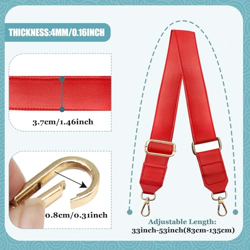 Red Leather Purse Strap Wide Adjustable Shoulder | Handbag Replacement, Crossbody, Swivel Clasps, 33~55 inch - color: Red