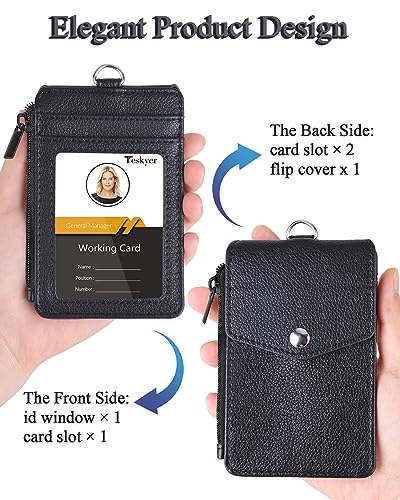 Teskyer ID Badge Holder with Lanyard, Lanyard Wallet, Lychee Black - color: Lichee Black, size: 3.1" x 4.7"