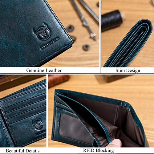 BULLCAPTAIN RFID Wallets for Men,Genuine Leather Wallet QB-05(Peacock Blue) - color: Peacock Blue