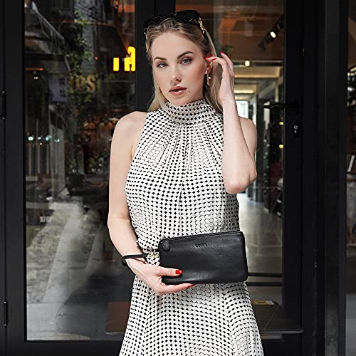 befen Genuine Leather Wristlet Clutch RFID Blocking Bag Cell Phone Purse | Cell Phone Wristlet Clutch for Women, Small Wallet Purses with RFID Blocking Card Slots - color: Black