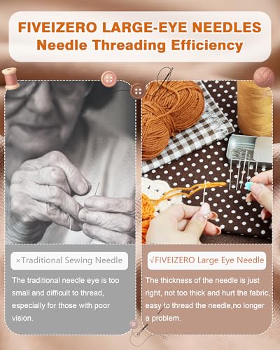 FIVEIZERO 80/40 PCS Premium Stainless Steel Sewing Needles, 7 Sizes Large Eye Sewing Sharp Needles, Leather Needle Embroidery Thread Needle with Threaders for Handsewing Art Crafts - color: Sliver 40PCS