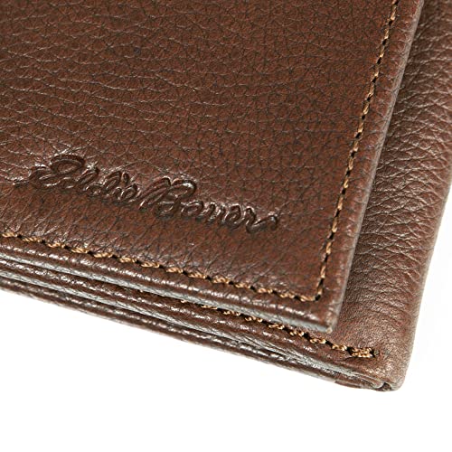 Eddie Bauer Men Signature Trifold Wallet - color: Leather Logo - Tan