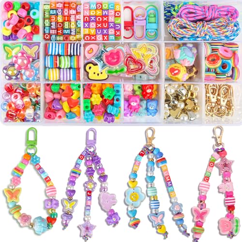 Ecoofor 633 PCS Beaded Keychain Making Kit, Acrylic Alphabet Letter Beads with Heart, Star & Flower Charms for DIY Jewelry, Bag Charm & Keychain Accessories Craft Supplies - color: Gold-633Pcs Kit