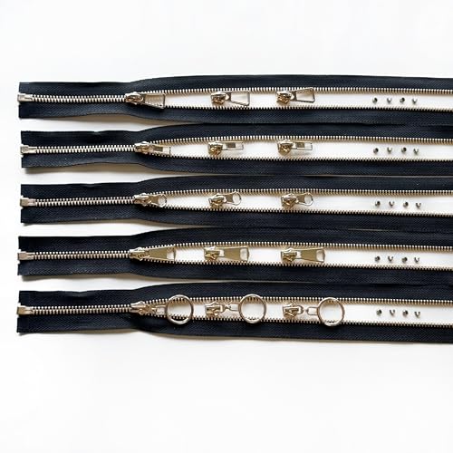 #5 Heavy Duty Metal Zipper 5 Pieces 1 Yard Long Each(Black/Gold Teeth) | 10 sliders, 20 top stops, pre-cut 1 yard each, for bags, pillows, jackets, DIY crafts, home decor - color: Black/Gold Teeth