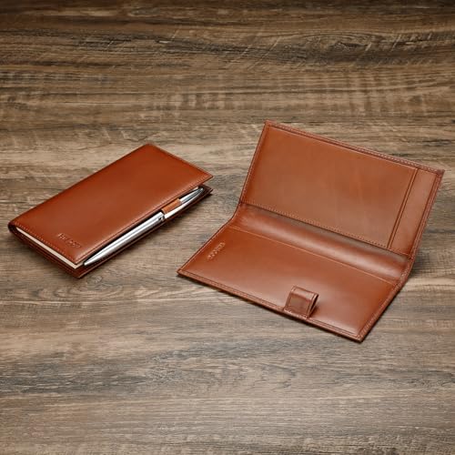 HISCOW Leather Checkbook Cover for Duplicate Checks with Pen Holder - color: Brown Vegetable-Tanned Leather