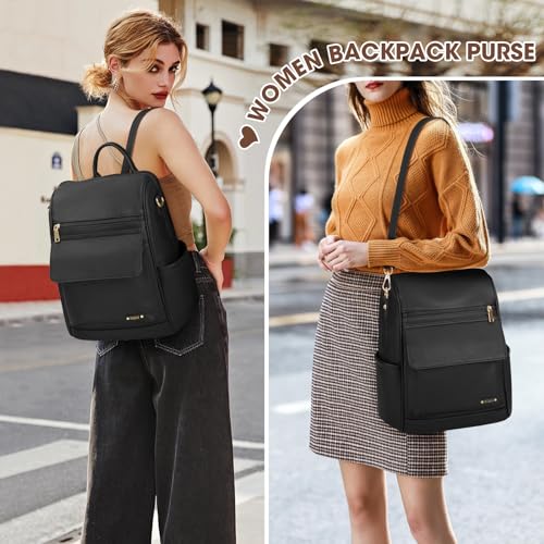 NUBILY Backpack Purse for Women Leather Anti-Theft Mini Backpack Fashion Designer Handbag Convertible Travel Bag Ladies Shoulder Bags, Black - color: Black
