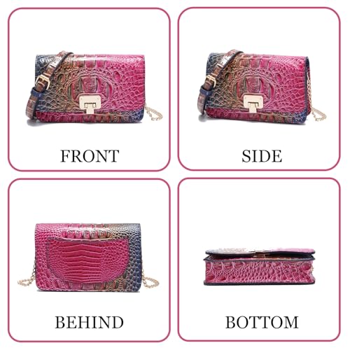 Makcr Joacbv Small Crocodile Crossbody Cell Phone Purse for women Vegan Leather Clutch Wallet with Leather Shoulder Strap | Small - color: Colorful Rose&blue