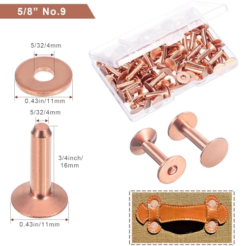 Ripeng 400 Pcs Size 9 5/8 Inch Copper Rivets and Burrs Washers Leather Fastener Kit for DIY Craft Belts Wallets Collars Handbags Shoes Leather Working Supplies - size: 5/8 Inch, Size 9