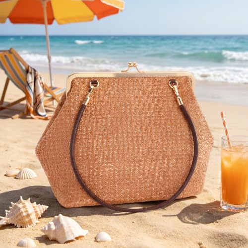 Women's Kiss Lock Bag Evening Clutch Purses Kiss Clasp Crossbody Bag Handbag Formal Evening Purse Messenger - color: Khaki