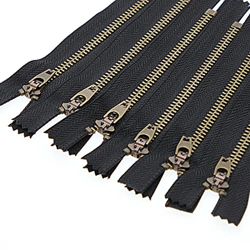 3# Jeans Zipper 5 Inch Antique Brass Metal Zipper Close End Y-Teeth Zippers 6pcs,12.7 cm (Black-Brass) Leekayer - color: Black tape-Brass teeth, size: 5"