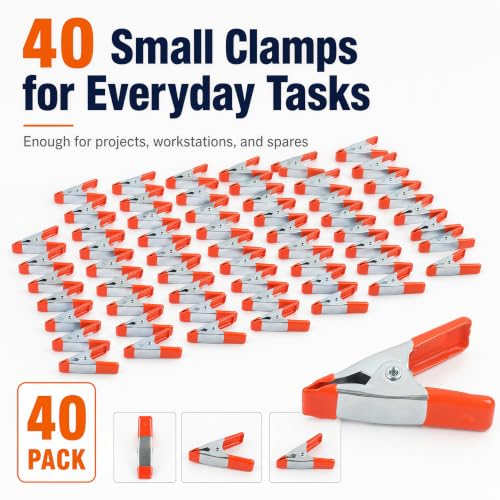 40 Pcs Small Spring Clamps, 2 Inch Orange Metal Clip for Crafts, Heavy Duty Woodworking Fastener, Photography Muslin Backdrop Holder, 0.78 Inch Maximum Opening - color: Orange