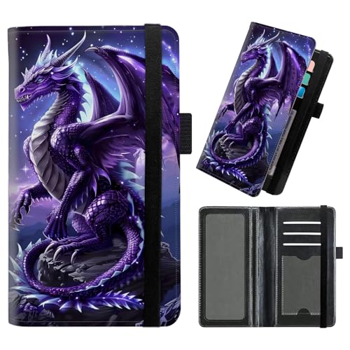 Checkbook Cover for Duplicate Checks, RFID Blocking PU Leather Checkbook Holder for Women Men, Slim Check book Covers with Pen Slot and Sturdy Writing Support, Purple Dragon Wings
