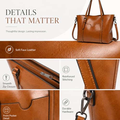 Pahajim Faux Leather Tote Bag for Women, Large Zipper Shoulder Purse - color: Green