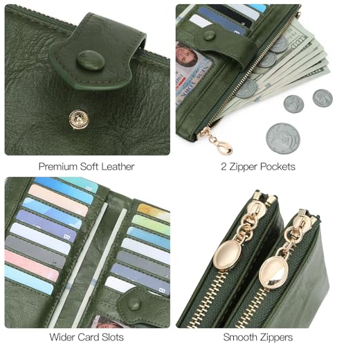 GOIACII Wallet for Women Ladies Wallets Double Zippers Clutch Purse Green - color: B01 Green