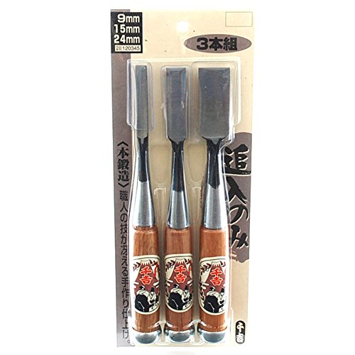 Senkichi Bronze Award for Carpentry Chisels, Chisel Only, Set of 3, Blade Width: 0.39, 0.6, 0.9 inches (9, 15, 24 mm), For Carpentry, Steel Included, Red Oak Pattern