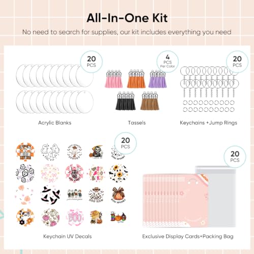 YOPPIX 140 PCS Acrylic Keychain Blank Set, Halloween Ghost Double-Sided UV DTF Stickers Acrylic Keychain Making Kits for Vinyl DIY Craft Project - color: Halloween