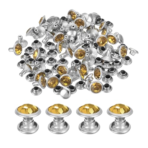 uxcell 60 Sets Rhinestone Rivets, 8mm Leather Rivets Crystal Rivets Stud Rapid Double Cap Rivets for DIY Leather Craft Fabric Clothes Belt Bags, Yellow - color: Yellow, size: 8mm