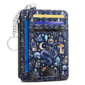 Kelvoris Credit Card Holder Small Wallet Women, Slim RFID, Goth Mushroom | Keychain, Zipper Coin Pocket, Front Pocket Thin Travel Card Case, Minimalist, 6 Card Slots, 1 ID Window, Ladies Gifts Woman - color: Blue Goth Skull