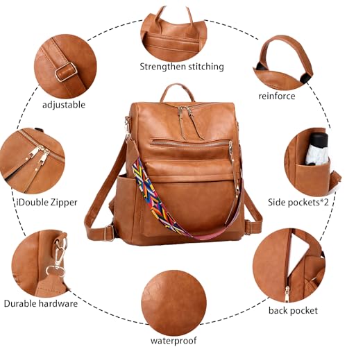 Women's Fashion Backpack Purse for Women Leather Multipurpose Design Ladies Shoulder Bag Travel bag Satchel Handbags - color: Brown-p