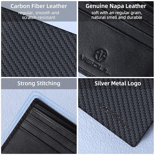VISOUL Mens Carbon Fiber Leather Bifold Wallet with 2 ID Windows, RFID Blocking Secure Designer Wallets for Men with Two Cash Compartments (Black+Black) - color: Black+Black