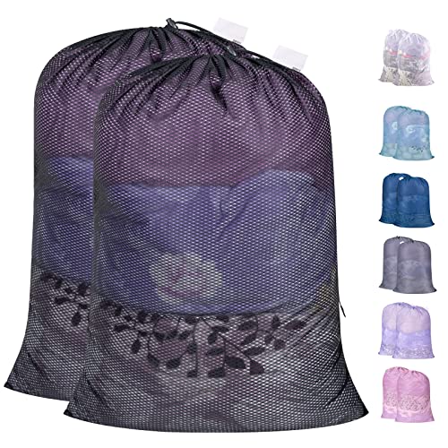 Polecasa 2 Pack Heavy Duty Diamond Mesh Laundry Bag, 30x36", Black | Extra Large Laundry Hamper Bag, Holds 3-4 Loads, Tear Resistant Mesh, Breathable Design, Drawstring Closure - color: Black, size: 30"x36"| 2 Pack