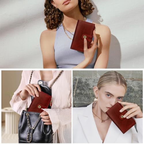 Full Real Leather Trifold Wallet for Women With RFID Blocking - color: a6-winered