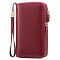 SENDEFN Leather Women Wallet RFID Blocking Zipper Around Phone Holder Clutch Wristlet Large Capacity - color: Cardinal Red