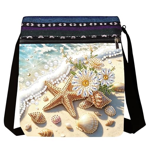 LSQFS Diamond Art Bags Crossbody Kit - DIY Diamond Painting Art Bag for Adults, Gem Art Craft Kits for Women, Stylish Diamond Art Projects Purse as Gift - color: Beach 1