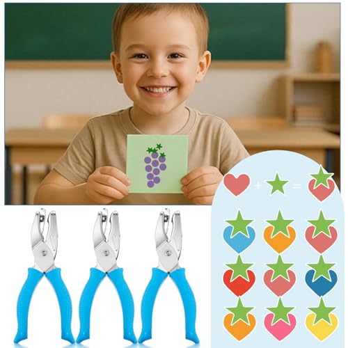 Zonon 3 Pcs Round Heart Star Blue Hole Punchers | Soft Grip Paper Punchers, Metal Single Hole Design, For Scrapbook Tags Tickets Crafts, Create Decorative Project Holes - color: Blue, style: Round Heart Star