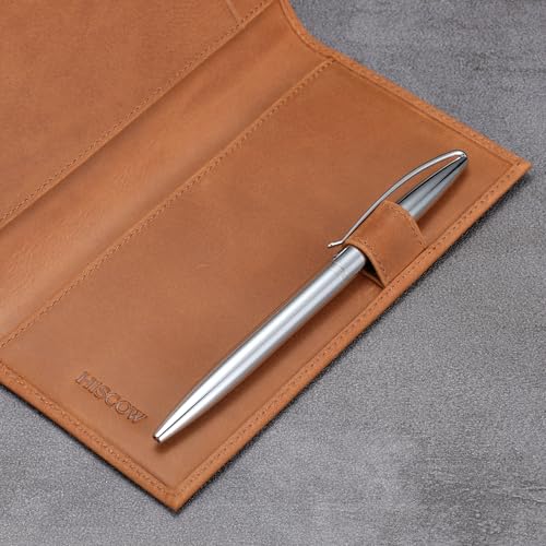 HISCOW Leather Checkbook Cover for Duplicate Checks with Pen Holder - color: Vintage Brown