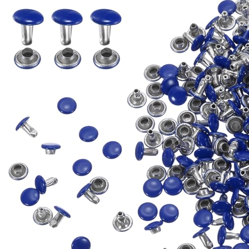 HARFINGTON 100 Sets Double Cap Leather Rivets, 6x6mm Round Cap Tubular Metal Studs Leather Crafting Rivets for Fabric Belt Pet Collar Boot Bag Repair and Decoration, Dark Blue - color: Dark Blue, size: 6x6mm