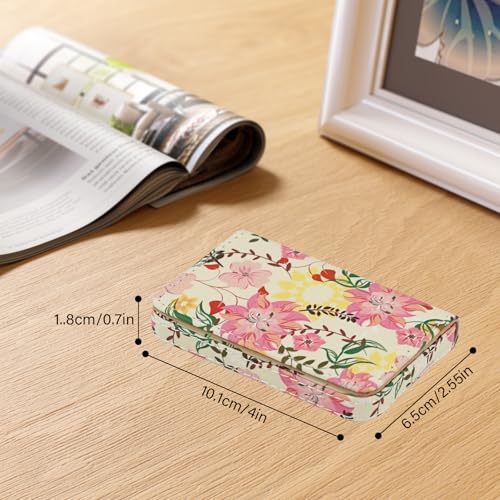Business Card Holder，PU Leather Business Card Case Color Printing Pattern Card Holder Wallet，Pockets Magnetic Credit Card Holders for Men and Women - Red Yellow Flowers - color: Red Yellow