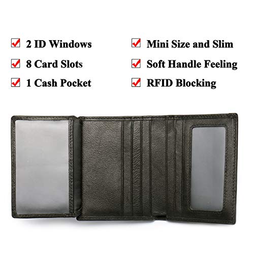 Men’s 2 ID Windows RFID Blocking Smooth Leather Small Front Pocket Travel Bifold Wallet