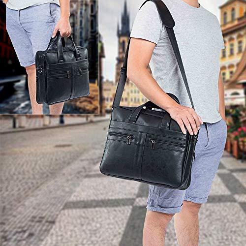 seyfocnia Men's Leather Messenger Bag, Laptop Briefcase Business Satchel Computer - size: 17.3inch, style: Black