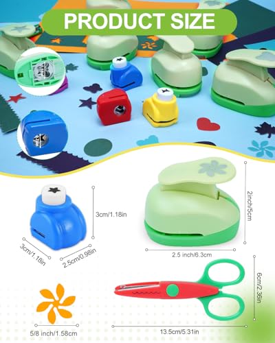 UCEC Paper Punches for Crafting, 3 Pcs Craft Scissors Decorative Edge | 6 Pcs 1 Inch Paper Puncher, 4 Pcs 3/8 inch Hole Punch, Circle Heart Star Shapes Puncher Scissors Sets - style: 6 Different Punch & 4 Mini Punch & 3 Craft Scissor