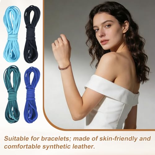 MECCANIXITY 4 Pcs Suede Cord, 5.5 Yards Flat Faux Leather Cord Soft Durable Leather String with Silver Closed-Mouth Ring Rope Clip Lobster Clasps for Art Craft, Blue Series - color: Blue Series