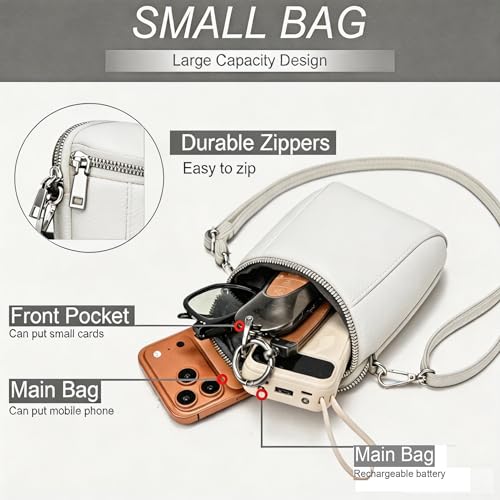 Cell Phone Purse Small Crossbody Bag for Women Leather Stylish Mini Shoulder Bag Wallet Pouch Lightweight Pockets Handbags - color: White and Silver