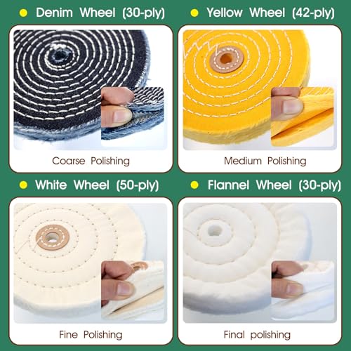 8Pcs 8 Inch Polishing Buffing Wheel Kit for Bench Grinder | 1/2" Arbor Hole Buffing Wheels with 3 Polishing Compound and Gloves for Metal,Stainless Steel,Jewelry,Wood,Glass,Ceramic ect - size: 8 Inch