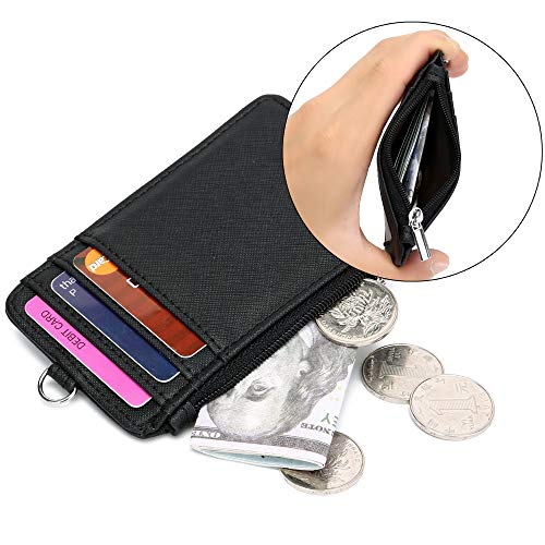 ID Badge Holder with Neck Lanyard PU Leather ID Badge Wallet Case with 1 ID Window, 4 Card Slots, 1 Side Zipper Pocket (2PCS Black) - color: 2pcs Black