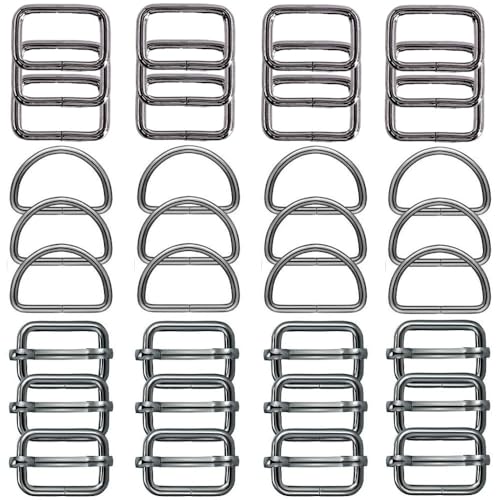 Metal Belt Buckle Hardware Set, 36 Pieces, 1-1/2 Inch, D-Rings and Slide Buckles, Rectangle Ring - color: Black Gun