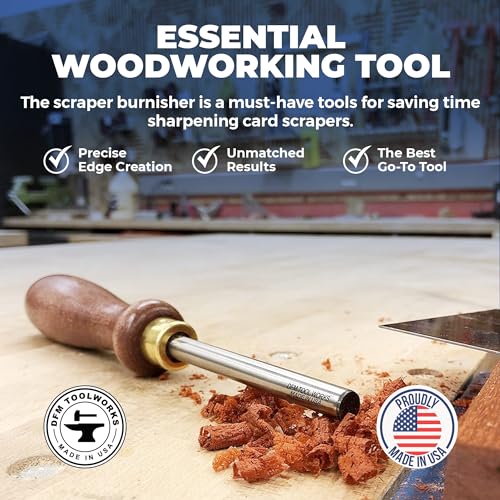 Cabinet Scraper Burnisher Tool - with Hard Maple Handle and Super Hard High Speed Steel Rod - Ideal for Card Scraper Burnishing and Woodworking Applications - Made in USA