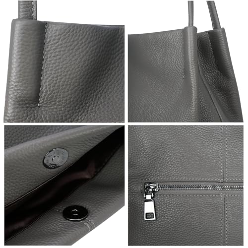 Iswee Soft Leather Tote Bucket Bag Hobo Shoulder Purse and Handbags Women | Large Size Roomy Pocketbooks Ladies Bag Everyday Bag Casual Work Travel Designer Hand Bag - color: Grey-lichee
